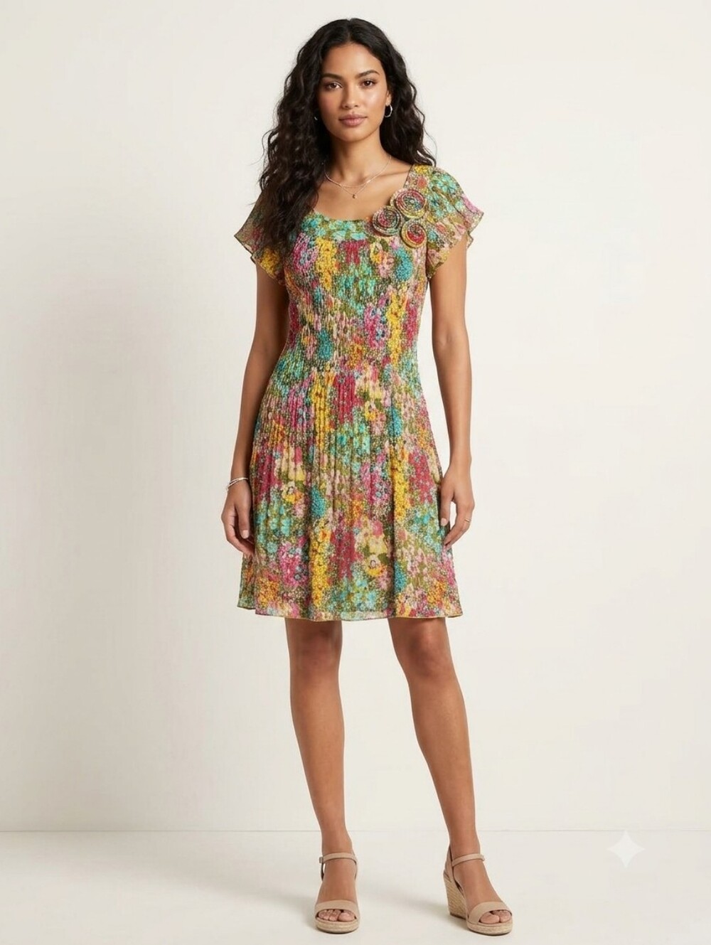 Vintage Madison Leigh Floral Short Sleeve Harmonica Summer Dress Size 12